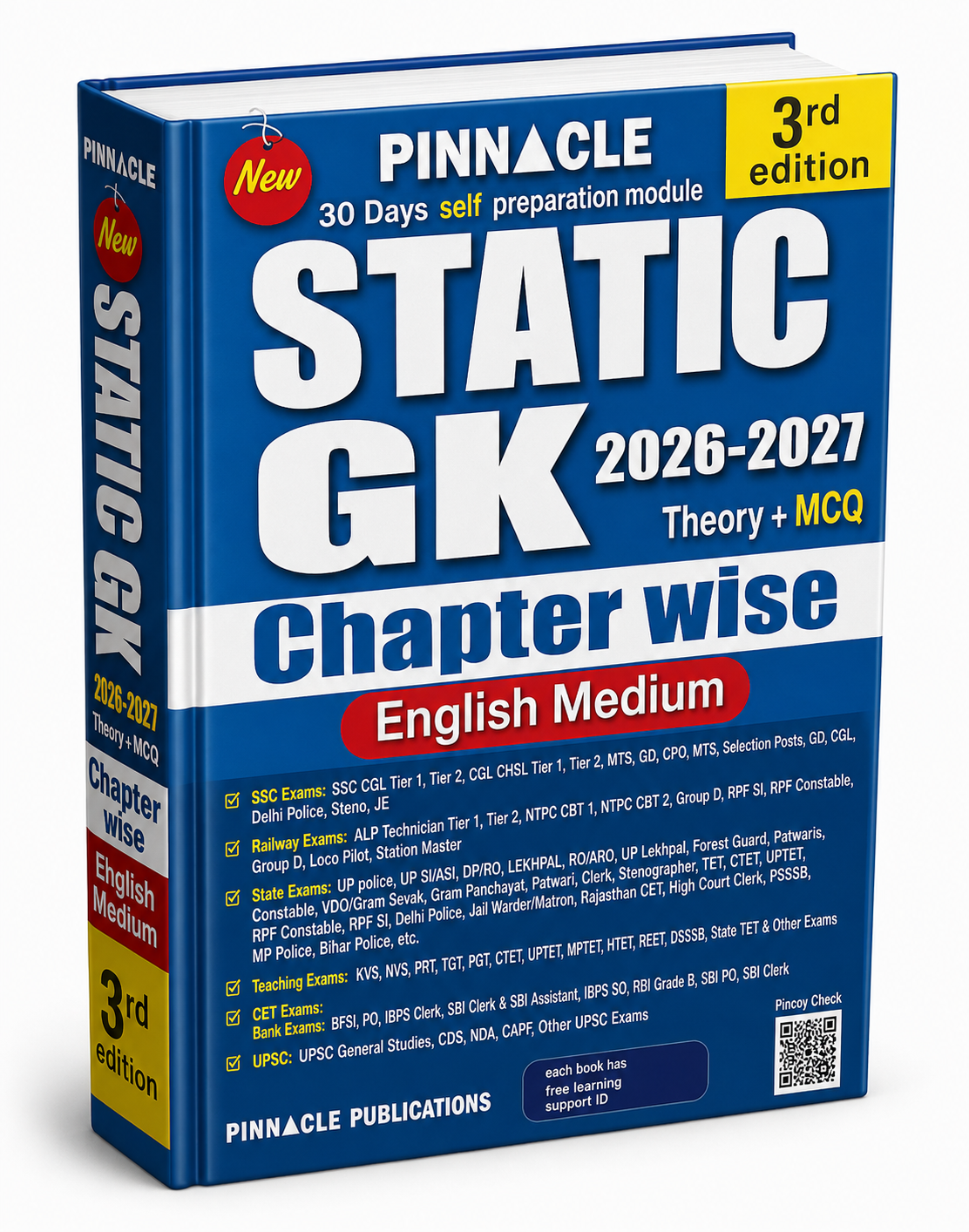 Pinnacle Static GK 2026-27 | English Medium Chapterwise ( Theory + MCQ ) 1800+ Questions SSC, Railway, State Exams 3rd Edition